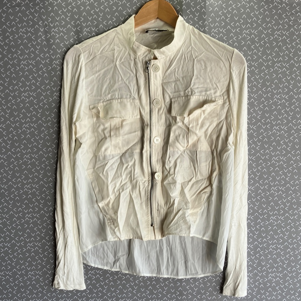 LOLA & SOPHIE Cream Button-Down Shirt/Jacket with Zipper